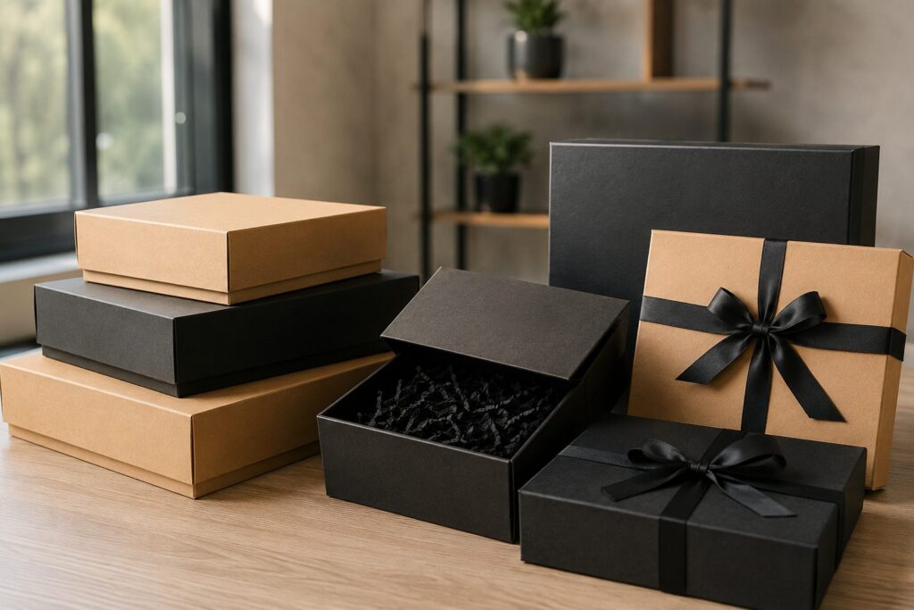 A custom gift box is specifically designed around a brand's products, messaging, and visual identity.