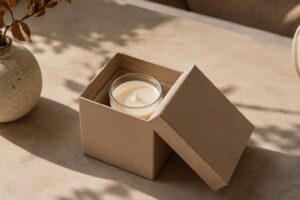 The journey of a premium fragrance brand starts with holding the package of a high-end candle in a box.