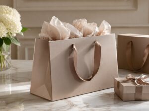 the choice of a paper bag box creates a sophisticated bridge between functionality and aesthetics