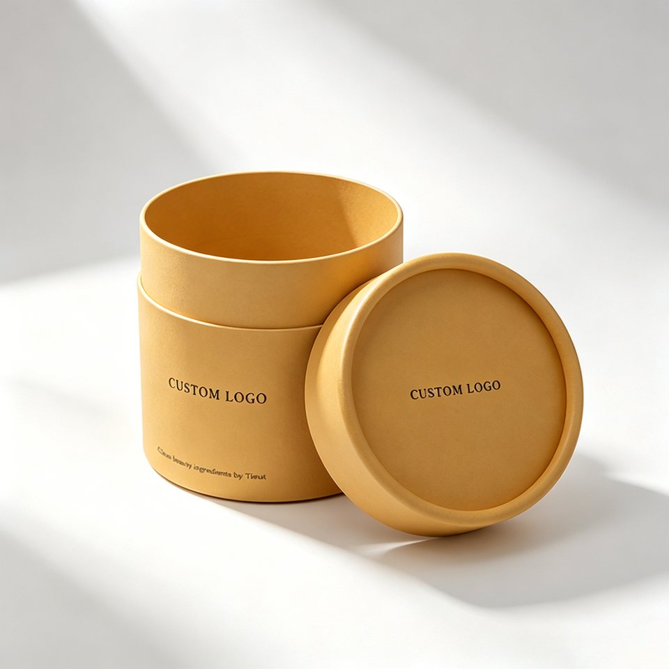 Cosmetic round paper tube packaging with specialty paper finish