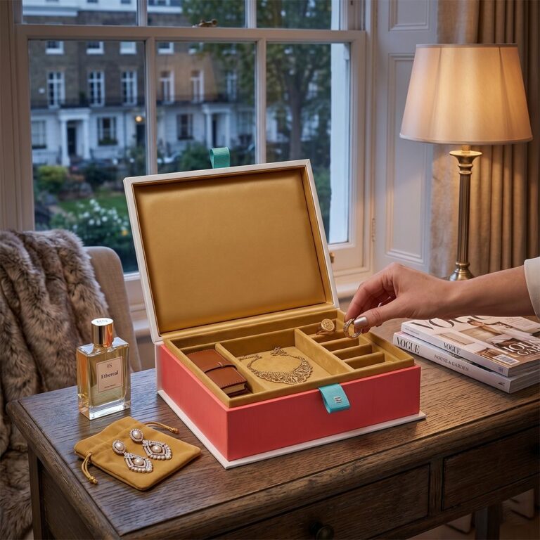 Luxury jewelry gift box with compartmented protective inserts