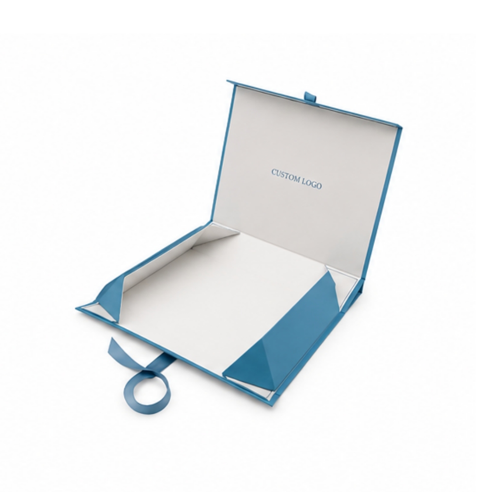 Open foldable paper box with a structured interior
