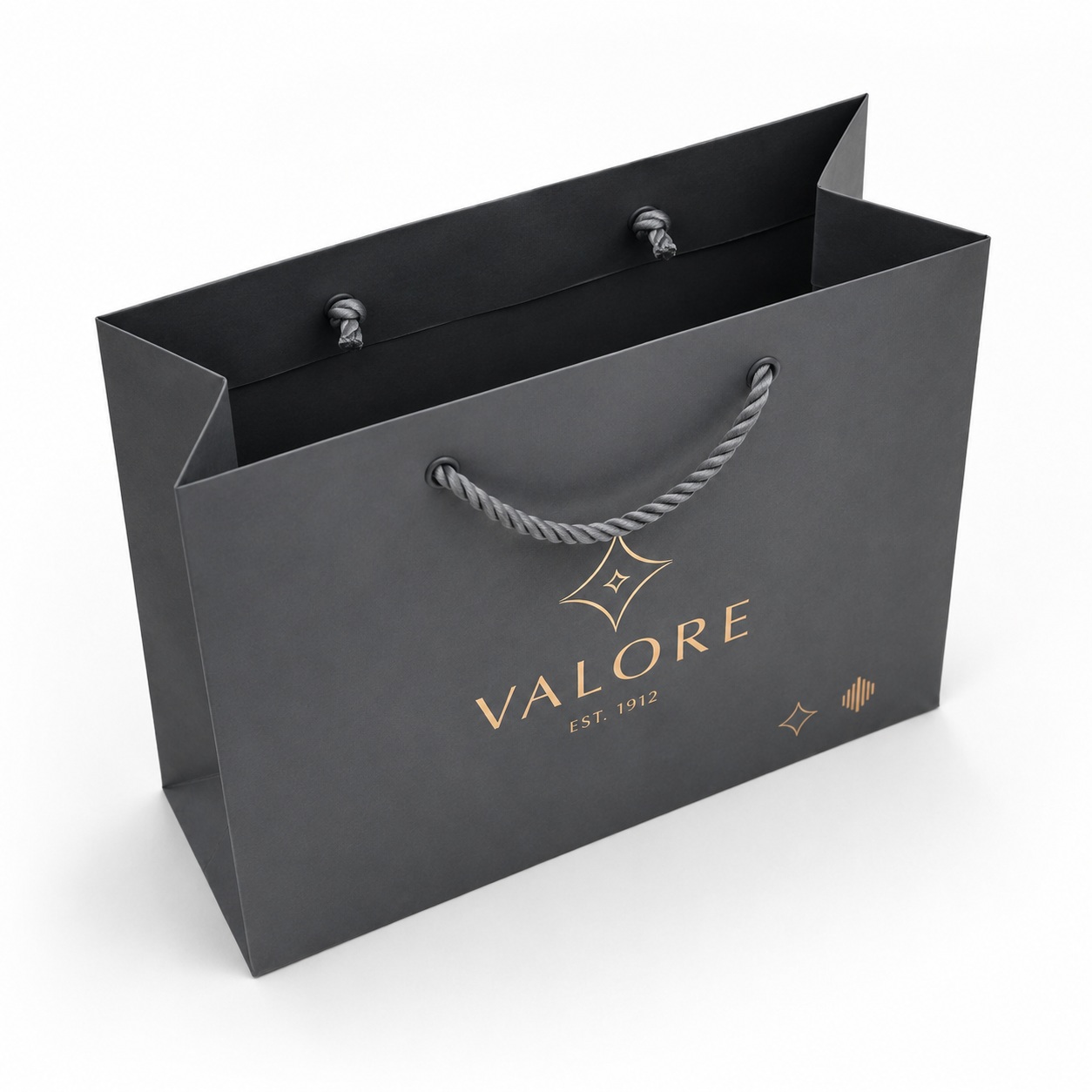Paper bag structure and handle detail for clothing, gift, and takeout packaging