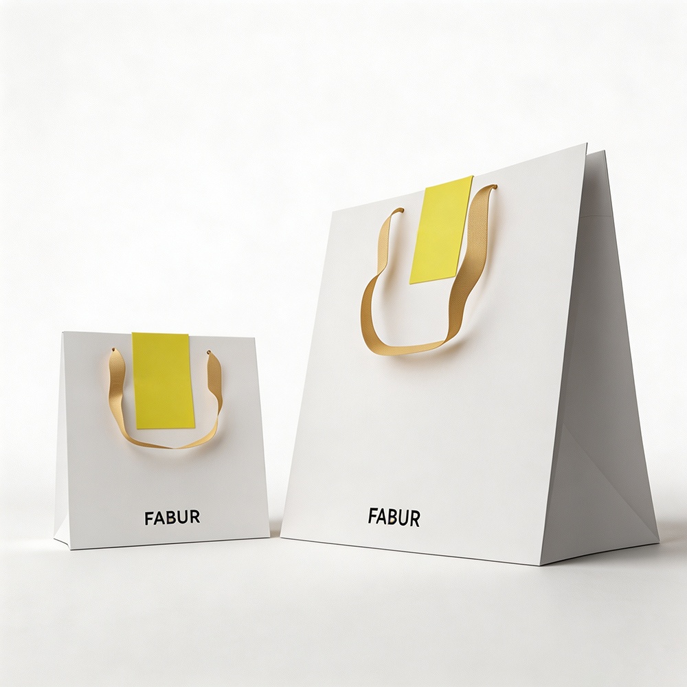 Paper shopping bag with rope handles shown in a practical retail packaging setting