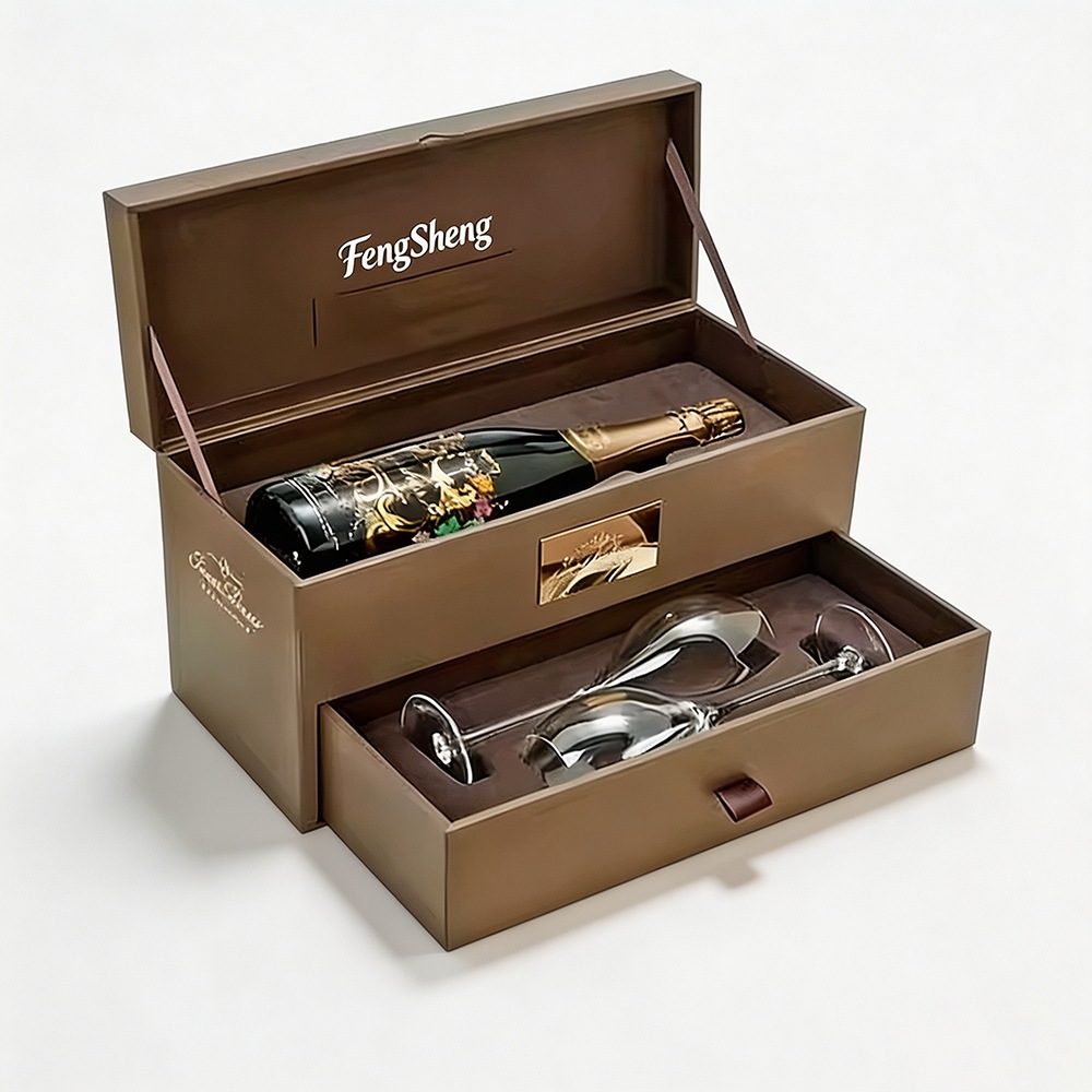 Premium wine gift box with bottle and glass compartments